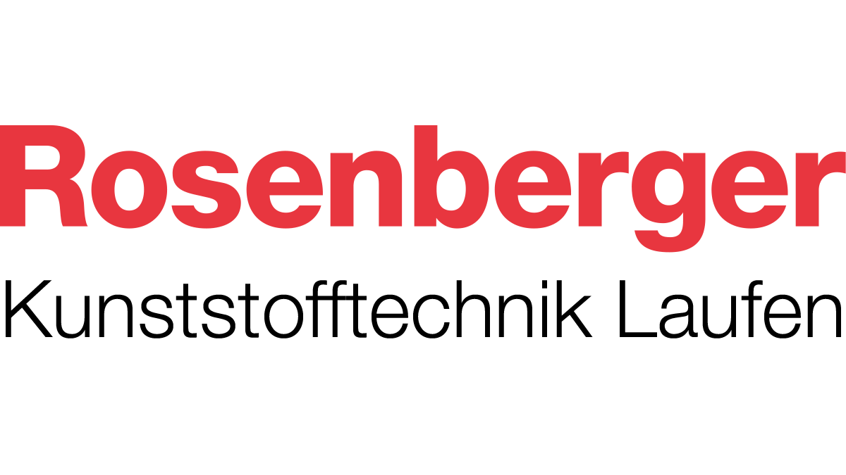 The Rosenberger logo with red 'Rosenberger' and black 'Kunststofftechnik Laufen' on a dark green background.