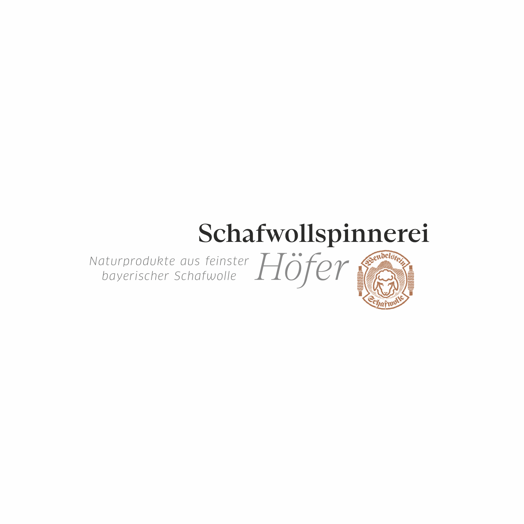 Schafwollspinnerei Höfer logo: sheep's head, slogan "Naturprodukte aus feinster bayerischer Schafwolle".