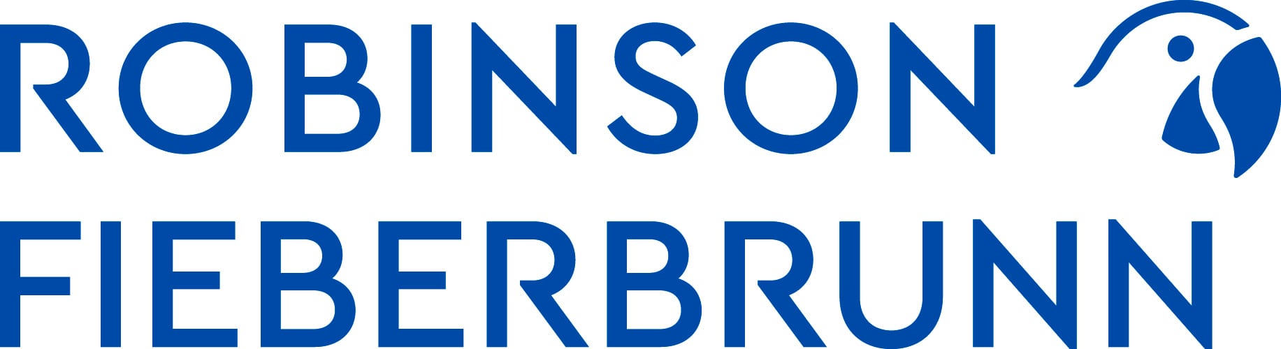 Logo for ROBINSON FIEBERBRUNN in blue text, featuring a blue parrot head.