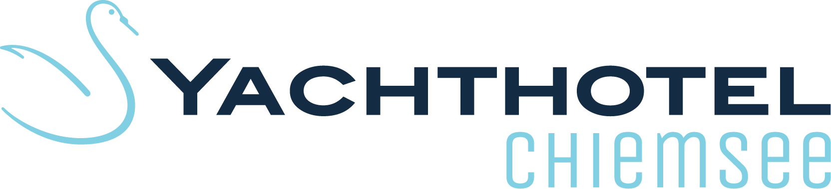 Yachthotel Chiemsee logo: light blue swan, dark blue "YACHTHOTEL", light blue "CHIEMSEE".