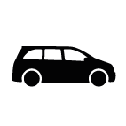 Black minivan silhouette.