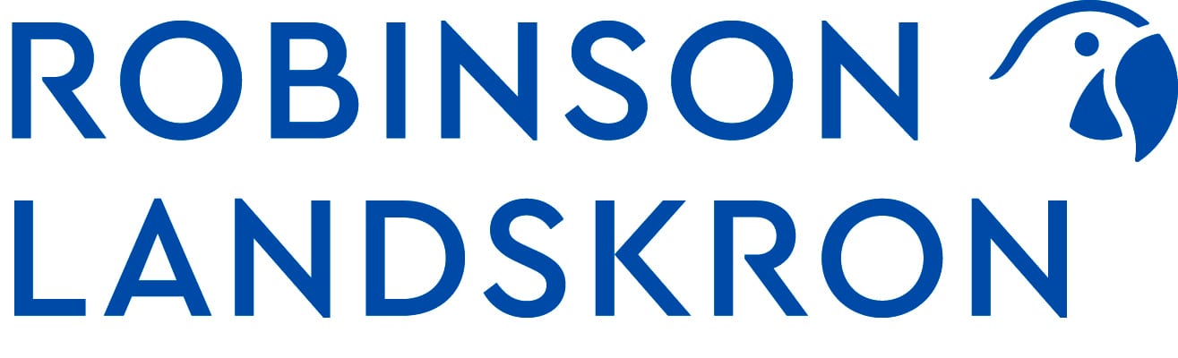 Blue text "ROBINSON LANDSKRON" with a blue parrot icon.