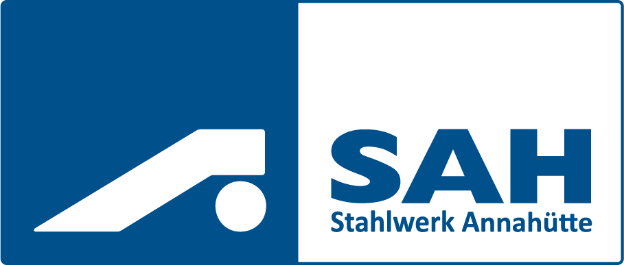 SAH Stahlwerk Annahütte logo with abstract blue and green design.