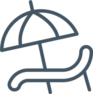 Beach umbrella and lounge chair icon.
