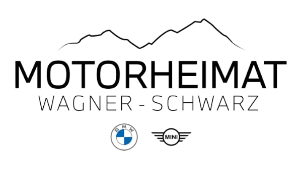Logo for MOTORHEIMAT WAGNER-SCHWARZ, with mountain silhouette, BMW, and MINI logos.