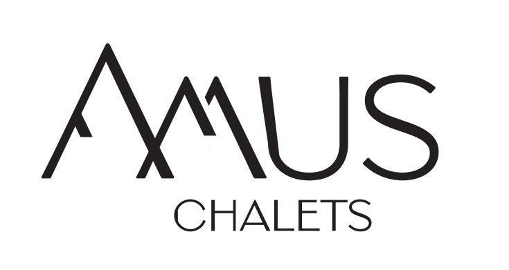 Amus Chalets logo: 'AMUS' in stylized, mountain-peaked letters, with 'CHALETS' underneath.