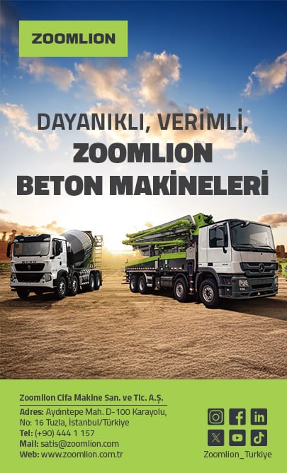 Zoomlion concrete mixer and pump trucks. Text: "Durable, Efficient, Zoomlion Concrete Machines."