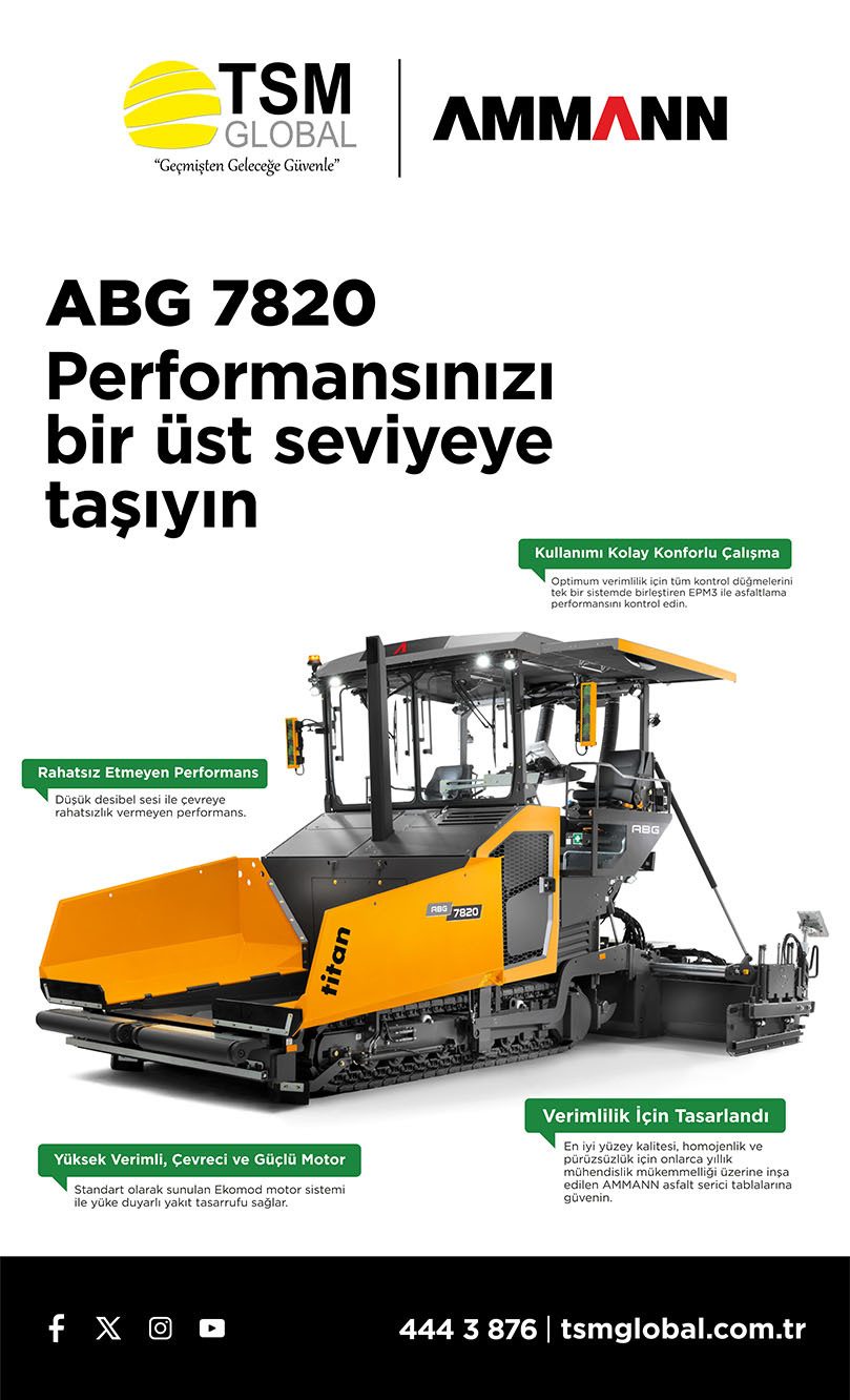 AMMANN ABG 7820 road paver advertisement promoting performance and efficiency.