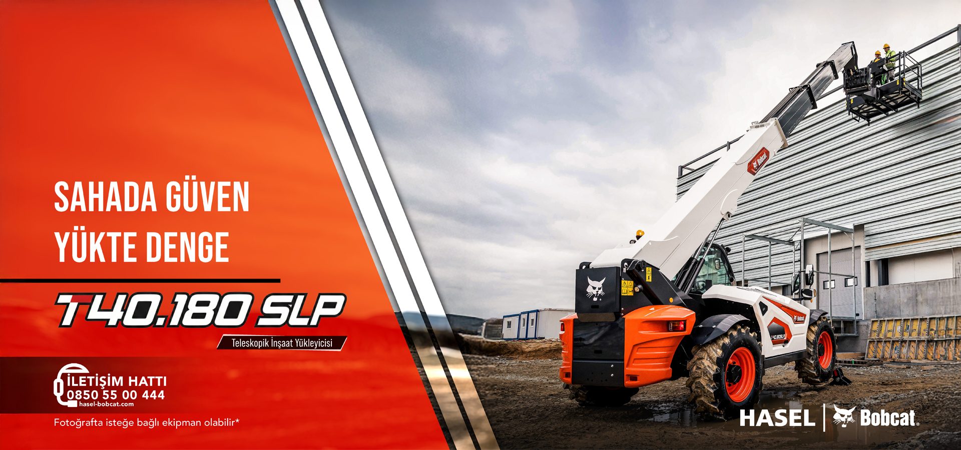 Bobcat T40.180 SLP telehandler with operators on a construction site, promoting safety and balance.