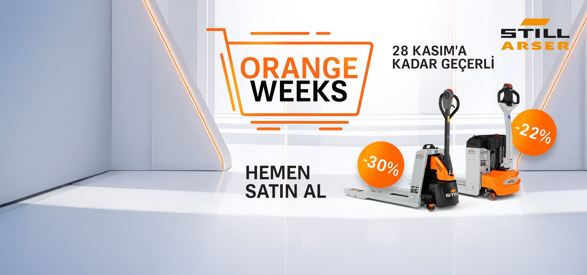 STILL ARSER Orange Weeks sale on pallet jacks: -30% & -22%. Valid until Nov 28. Buy now.