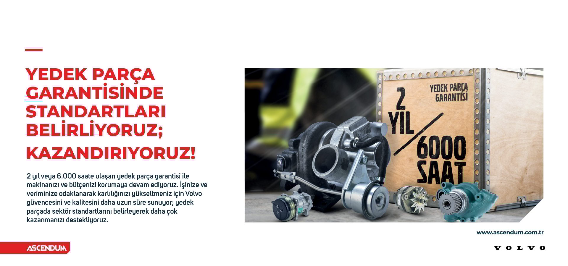 Volvo spare parts warranty: 2 years or 6000 hours, with engine components and logos.