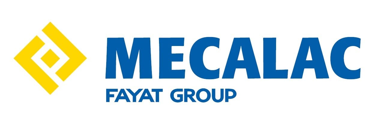 MECALAC FAYAT GROUP logo with a yellow geometric symbol and blue text.