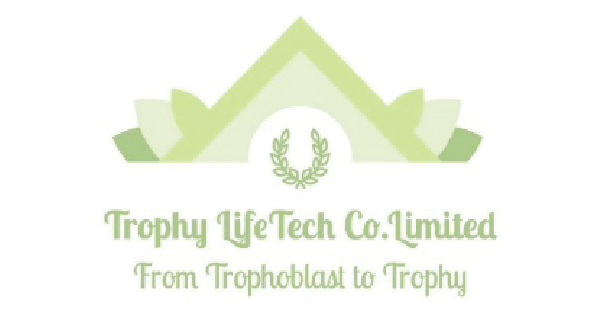 Logo for Trophy LifeTech Co. Limited, featuring a green abstract design and a slogan "From Trophoblast to Trophy."