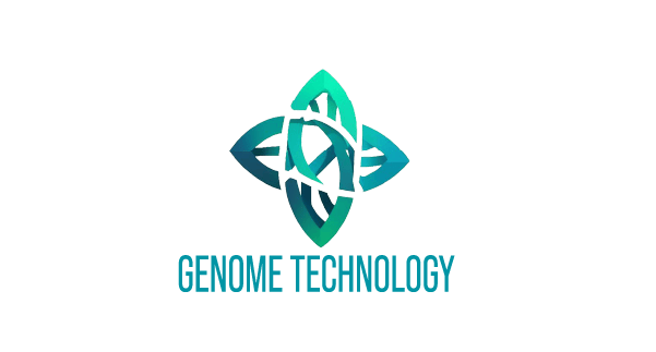 Logo for Genome Technology, featuring an intertwined blue-green knot design above the company name.