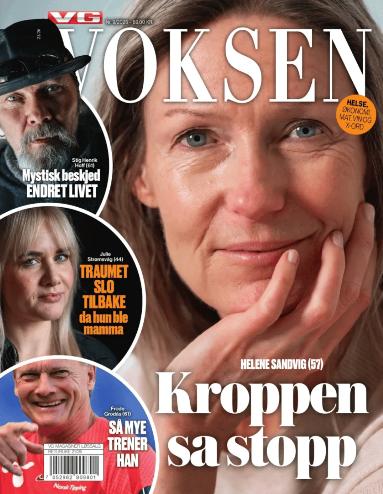 Magazine cover for Voksen with Helene Sandvig, Stig Henrik Hoff, Julie Strømsvåg, and Frode Grodås.