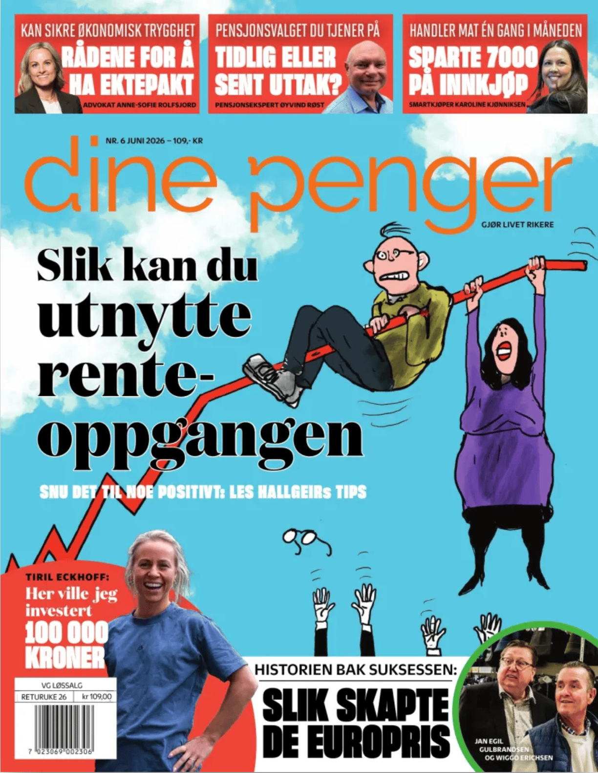 Norwegian financial magazine cover with a cartoon illustrating how to leverage rising interest rates.