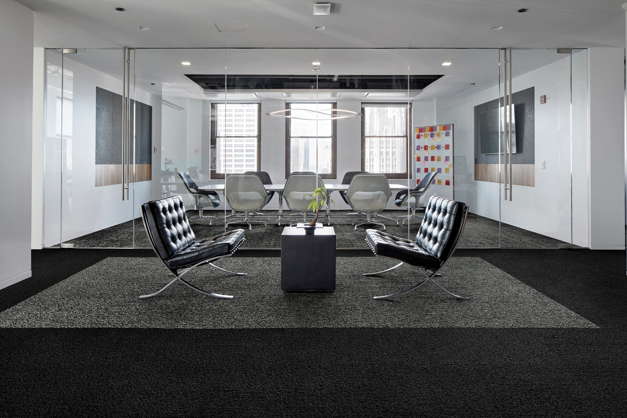Interior design, Window, Lighting, Fixture, Hall, Style, Floor, Black-and-white, Flooring, Shade