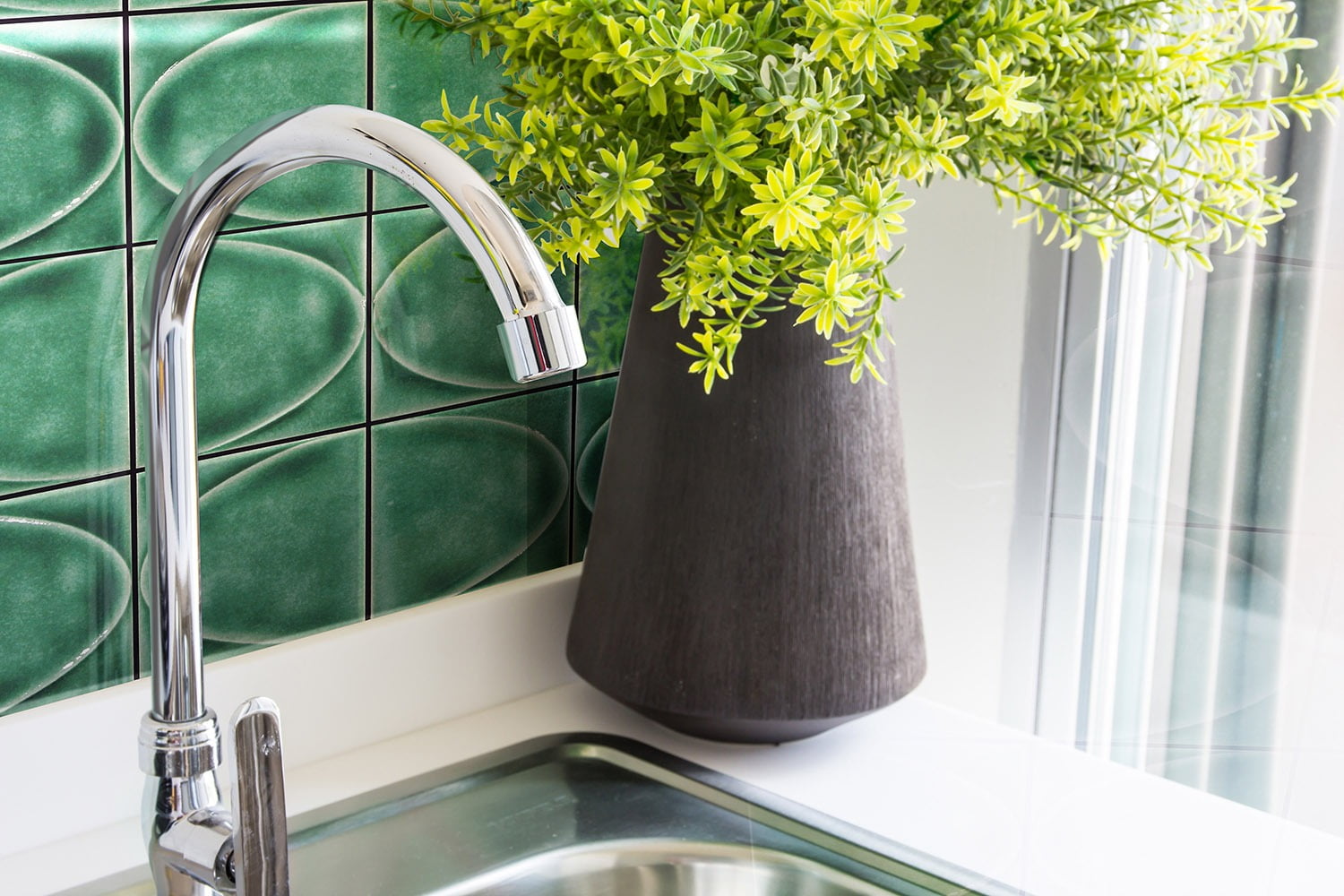 Plumbing fixture, Kitchen sink, Interior design, Tap, Property, Plant, Architecture, Yellow, Rectangle