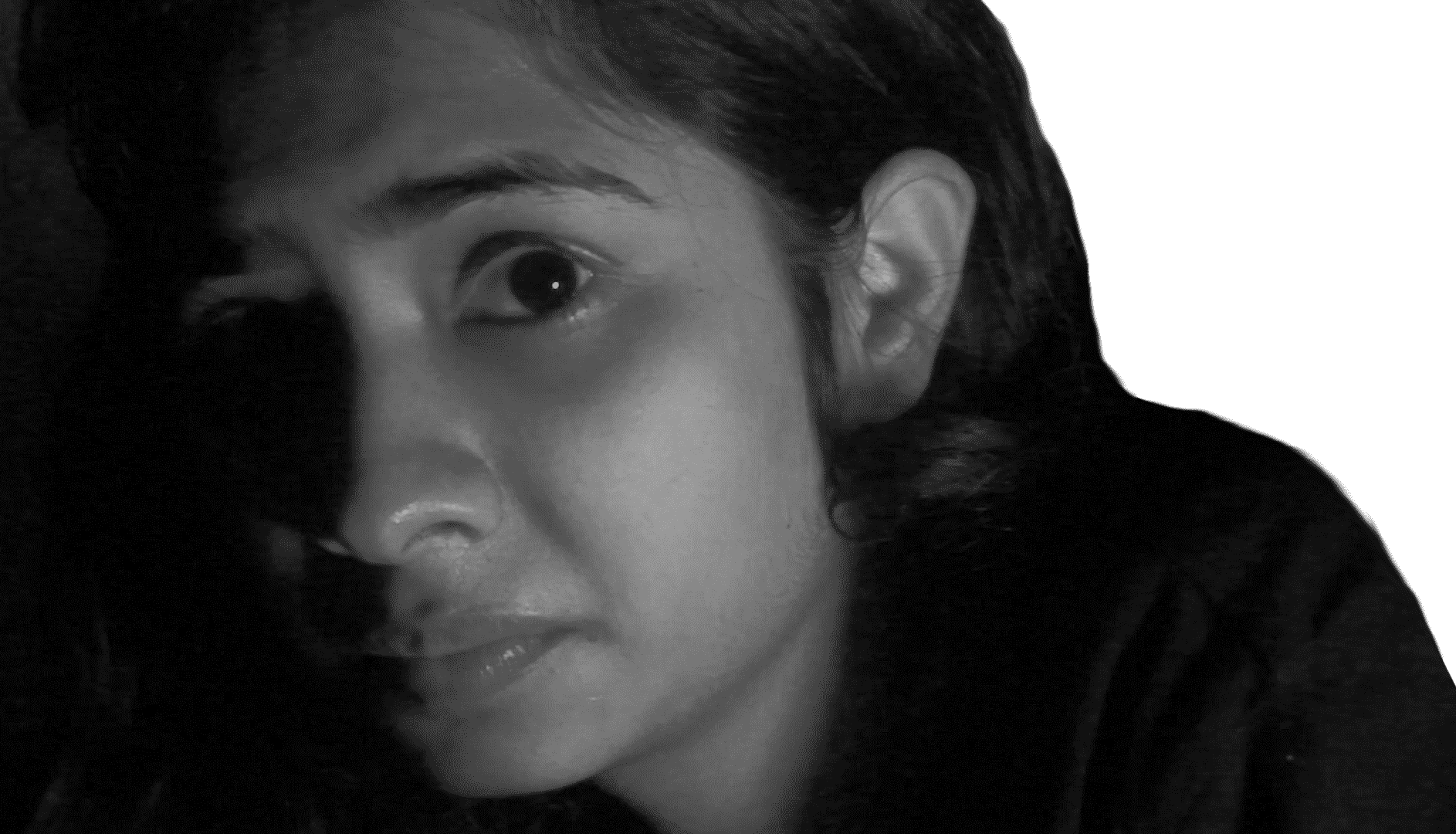 Facial expression, Chin, Cheek, Black-and-white, Eyebrow, Nose, Black, White, Hair, Face