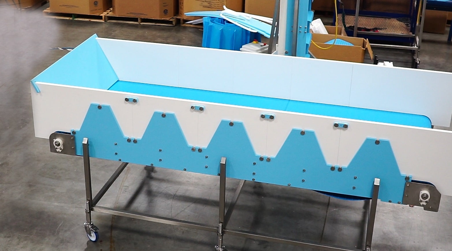 Conveyor, Belt, White, Blue, Plastic, Equipment, Industrial
