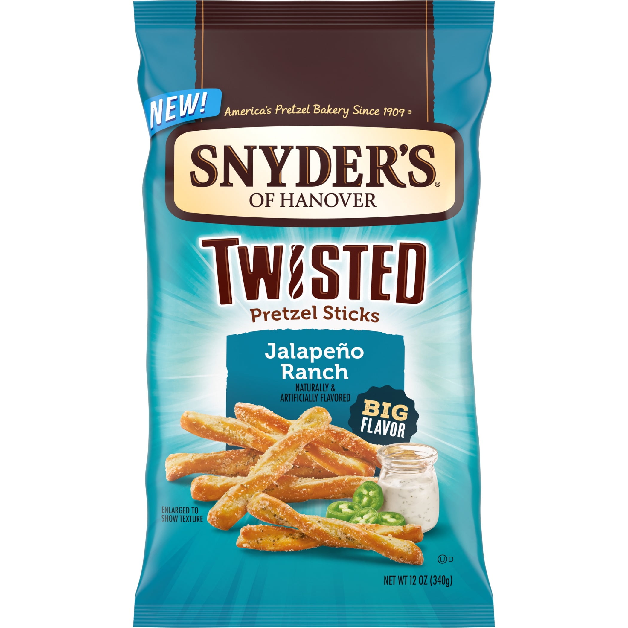 Pretzels, Twists, Crunchy snacks, Packaging, Bag, Jalapeno, Ranch