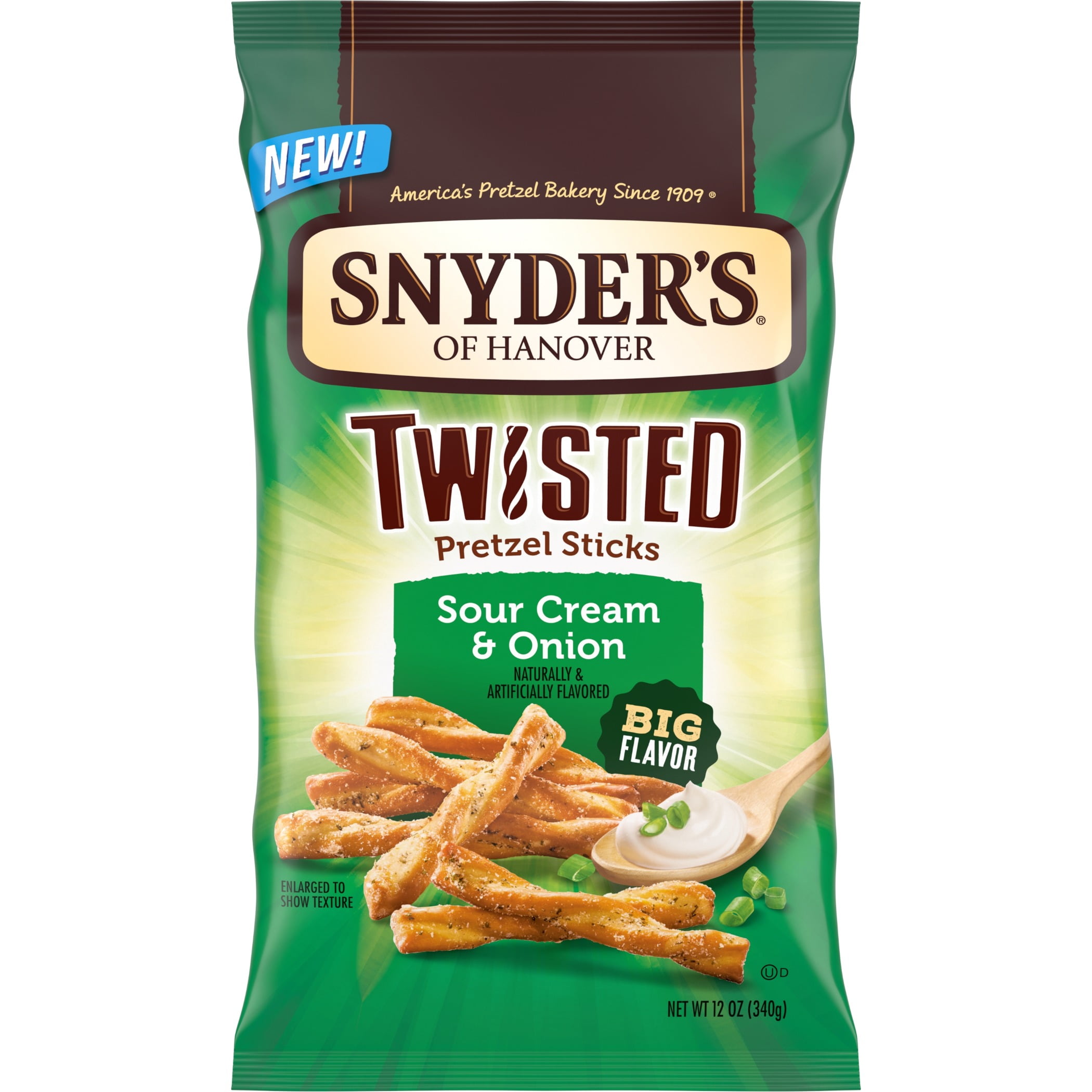 Pretzels, Twists, Crunchy snacks, Packaging, Bag, Sour Cream  Onion