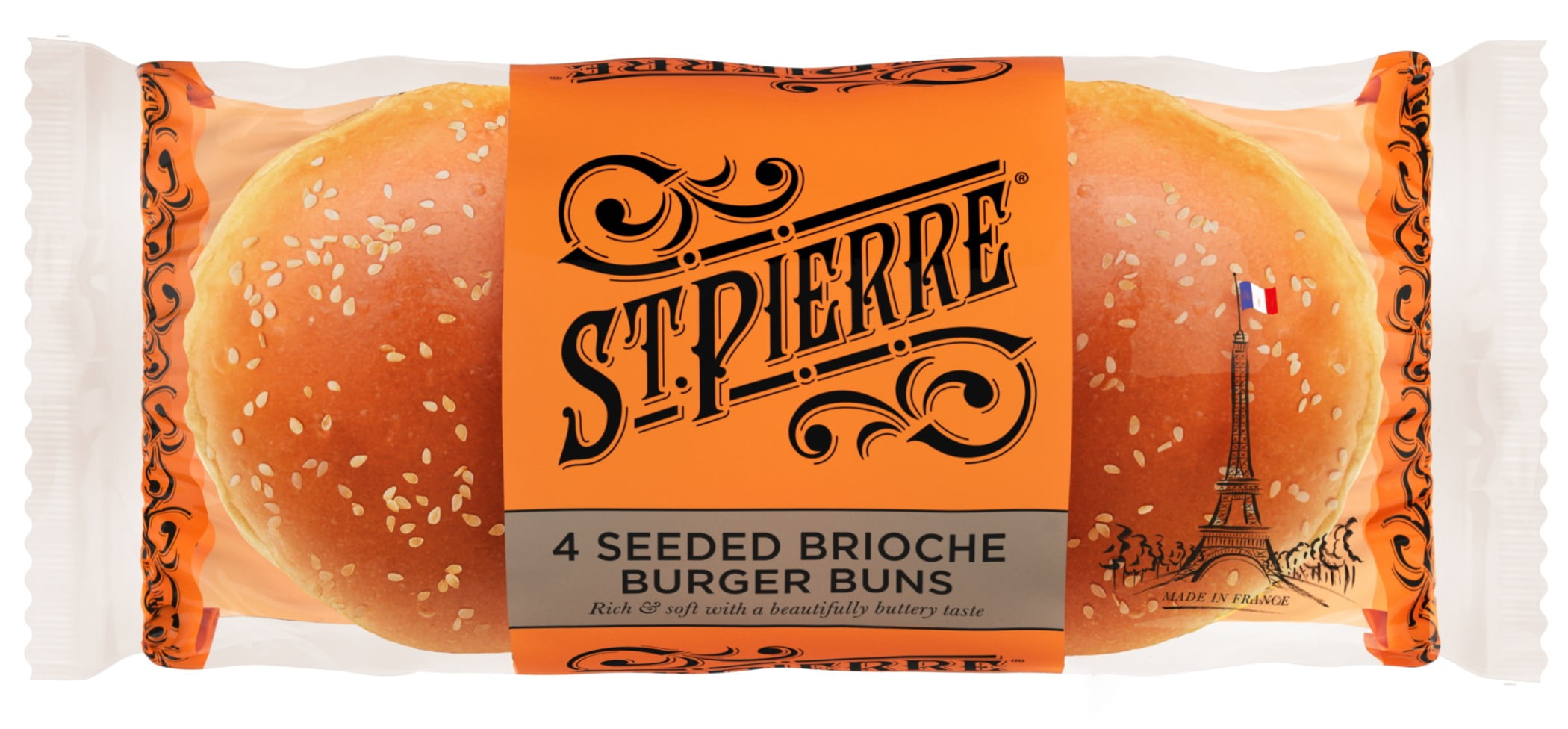 Brioche, Buns, Sesame seeds, Packaging, Plastic wrap, Label, Logo
