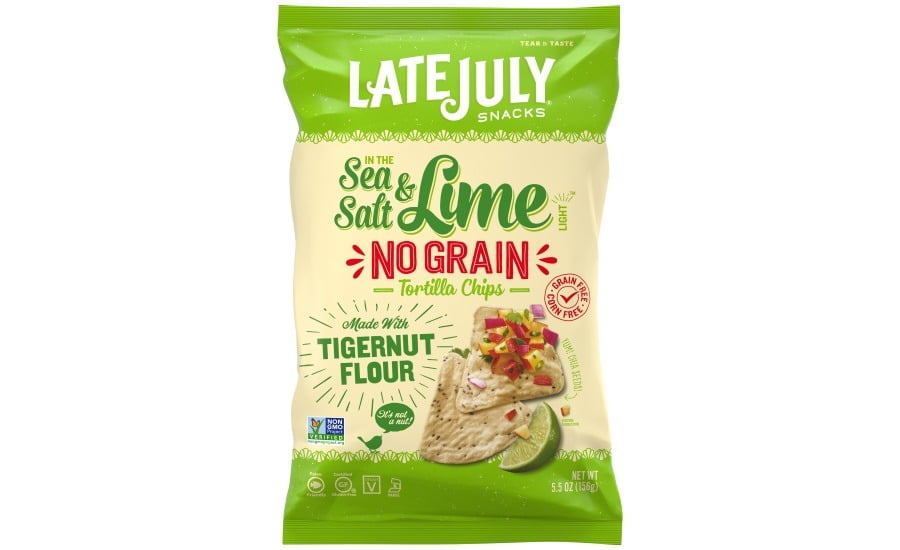 Tortilla chips, Sea salt, Lime, Tigernut flour, Salsa, Packaging, Bag