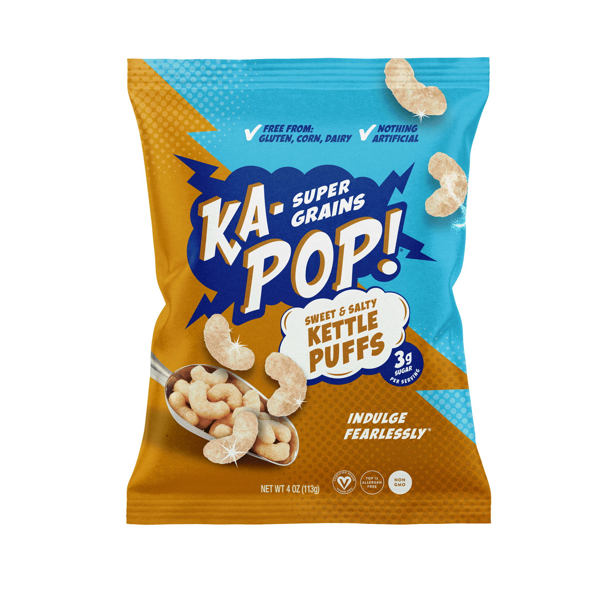 Packaging, Kettle flavor, Puffs, Pouches, Bags, Crunchy snacks, Ingredients