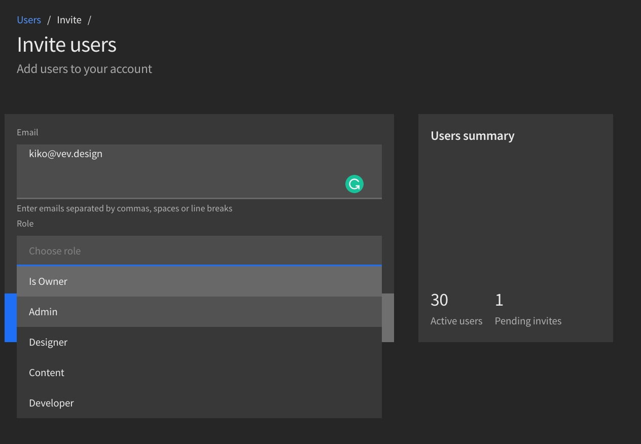 Preview of account dashboard, inviting users to your team