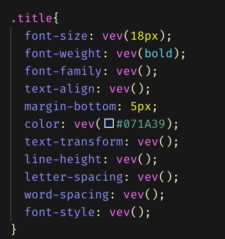 Sample Vev code with CSS attributes 