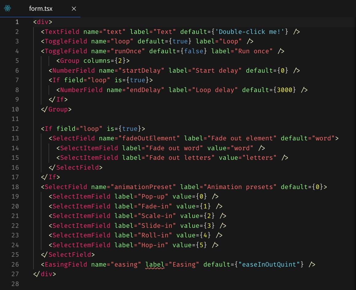 Sample Vev form field code 