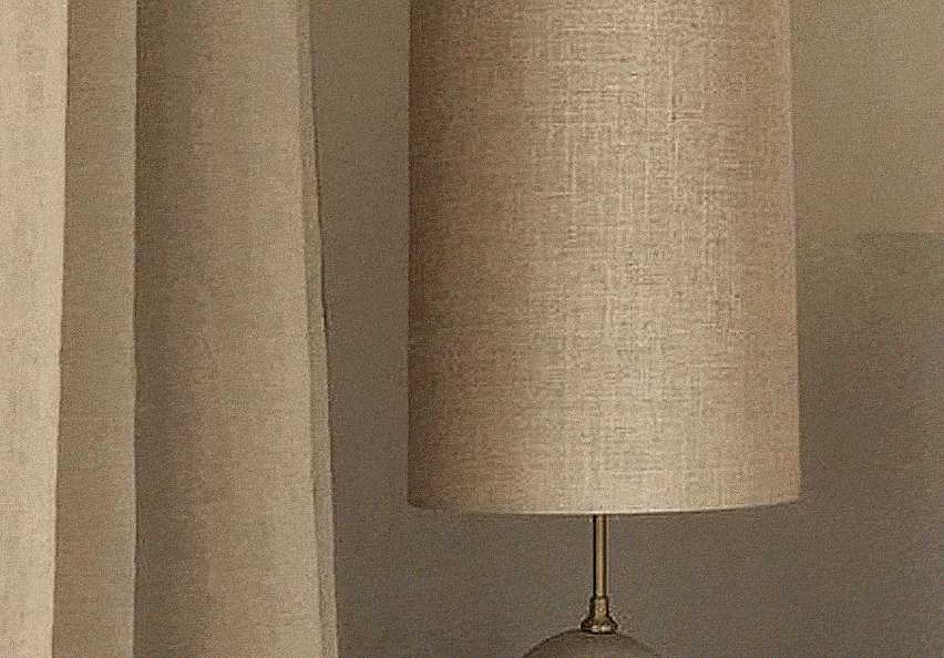 Lamp, Wood, Shade, Curtain, Beige, Grey, Line