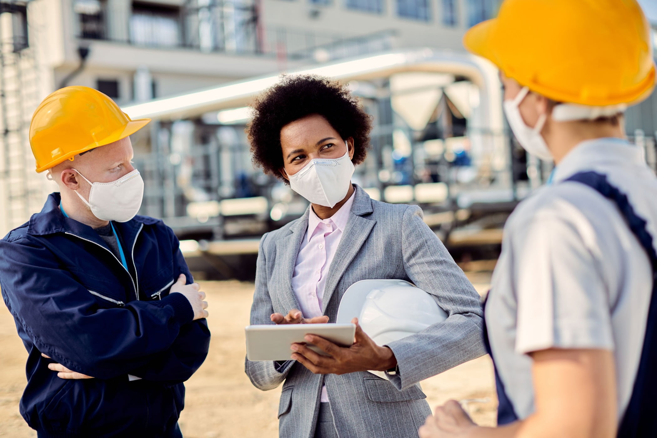 Hard hat, Street fashion, Daytime, Workwear, Cap, Gesture, Yellow, Engineer, Eyewear, Headgear