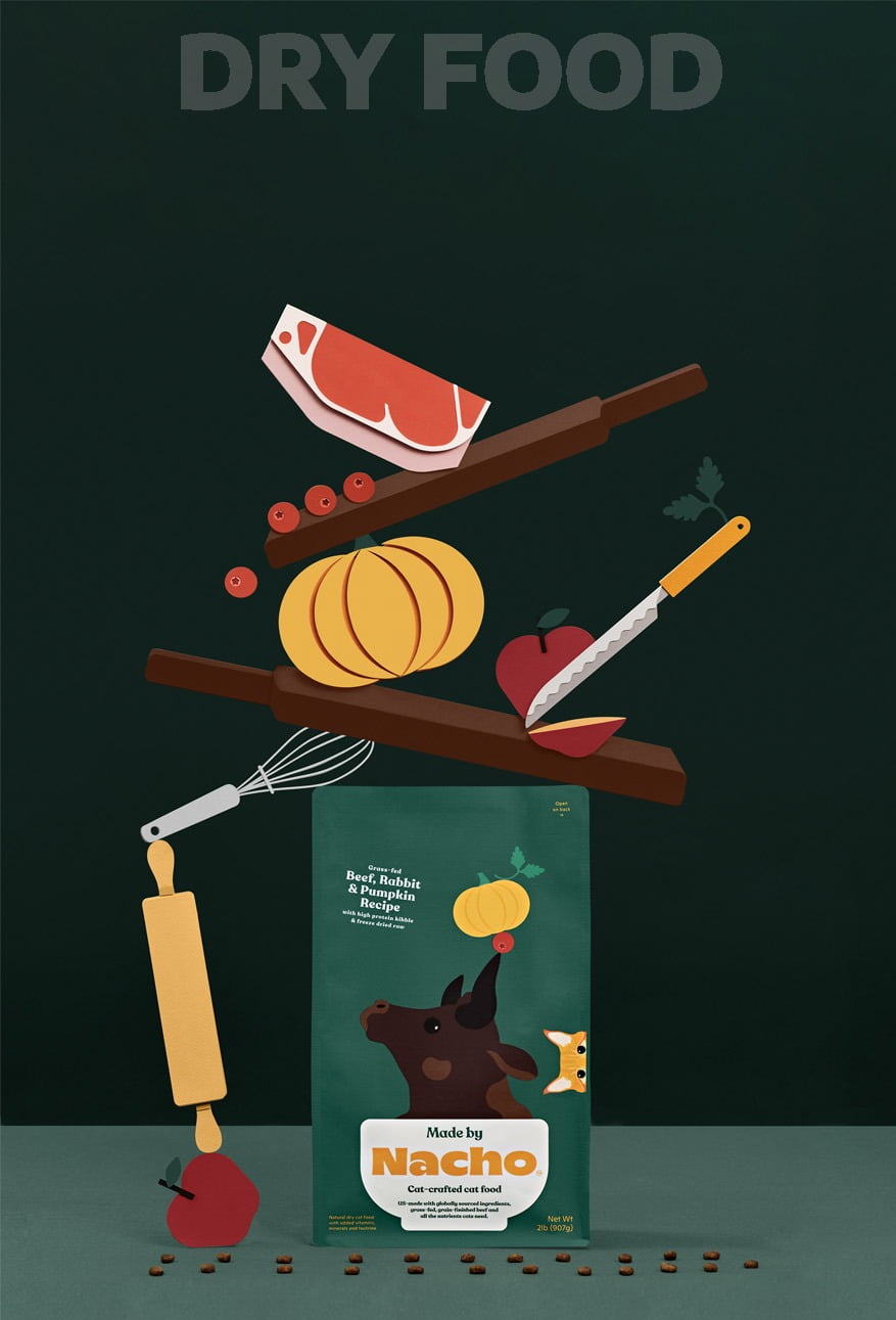 Made by Nacho dry cat food illustration