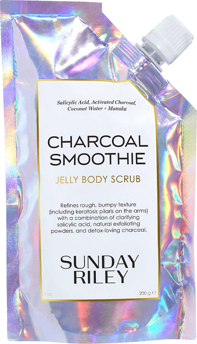 Sunday Rileys Charcoal Body Scrub comes in a new foil pouch.