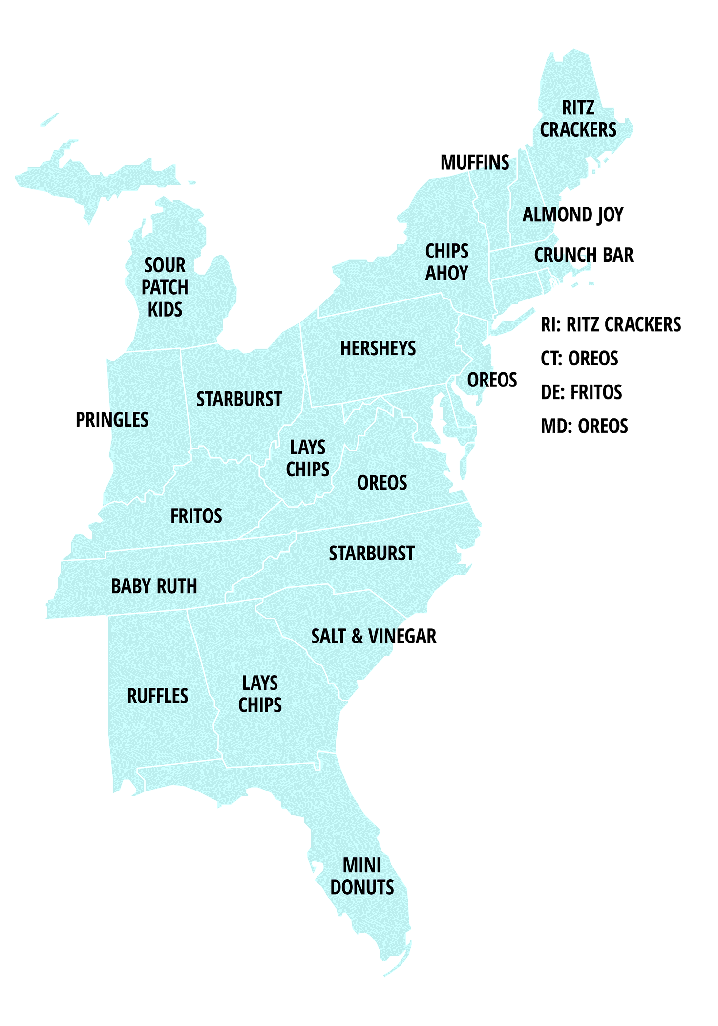 U.S. Eastern states snack map