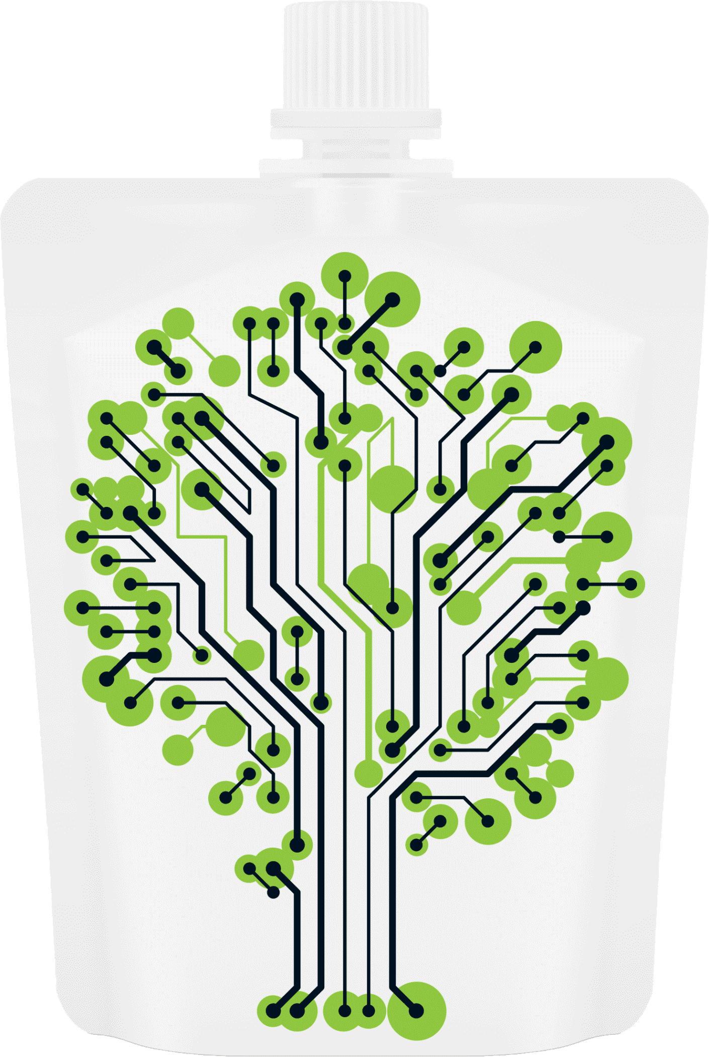 Pouch with sustainable technology illustration