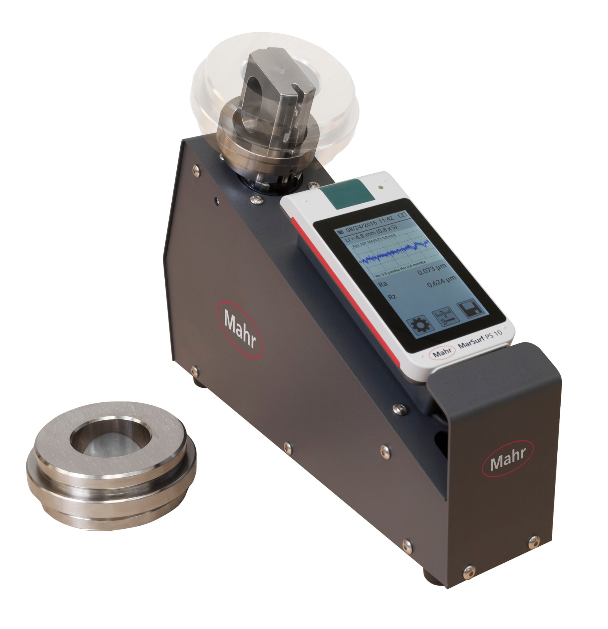 Figure 3: Custom fixturing for a portable surface gage helps automate and speed the measurement by eliminating time-consuming part positioning. Source: Mahr