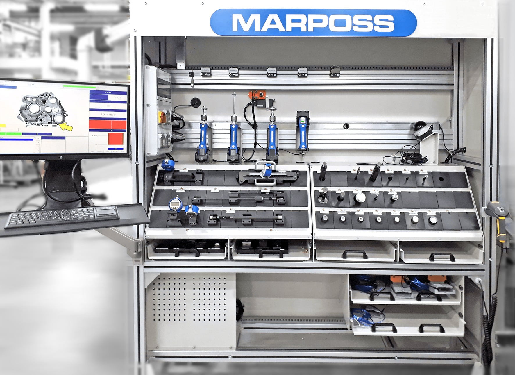 Operators are guided step-by-step through the measurement operations for example, which gage to use, which characteristic to check, etc., with the measurement software programmed according to the quality control department specifications, for monitoring the overall manufacturing quality level.