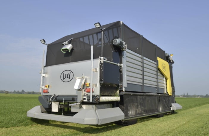 This autonomous harvester is designed to help dairy farmers produce more fresh grass to feed their cows. 