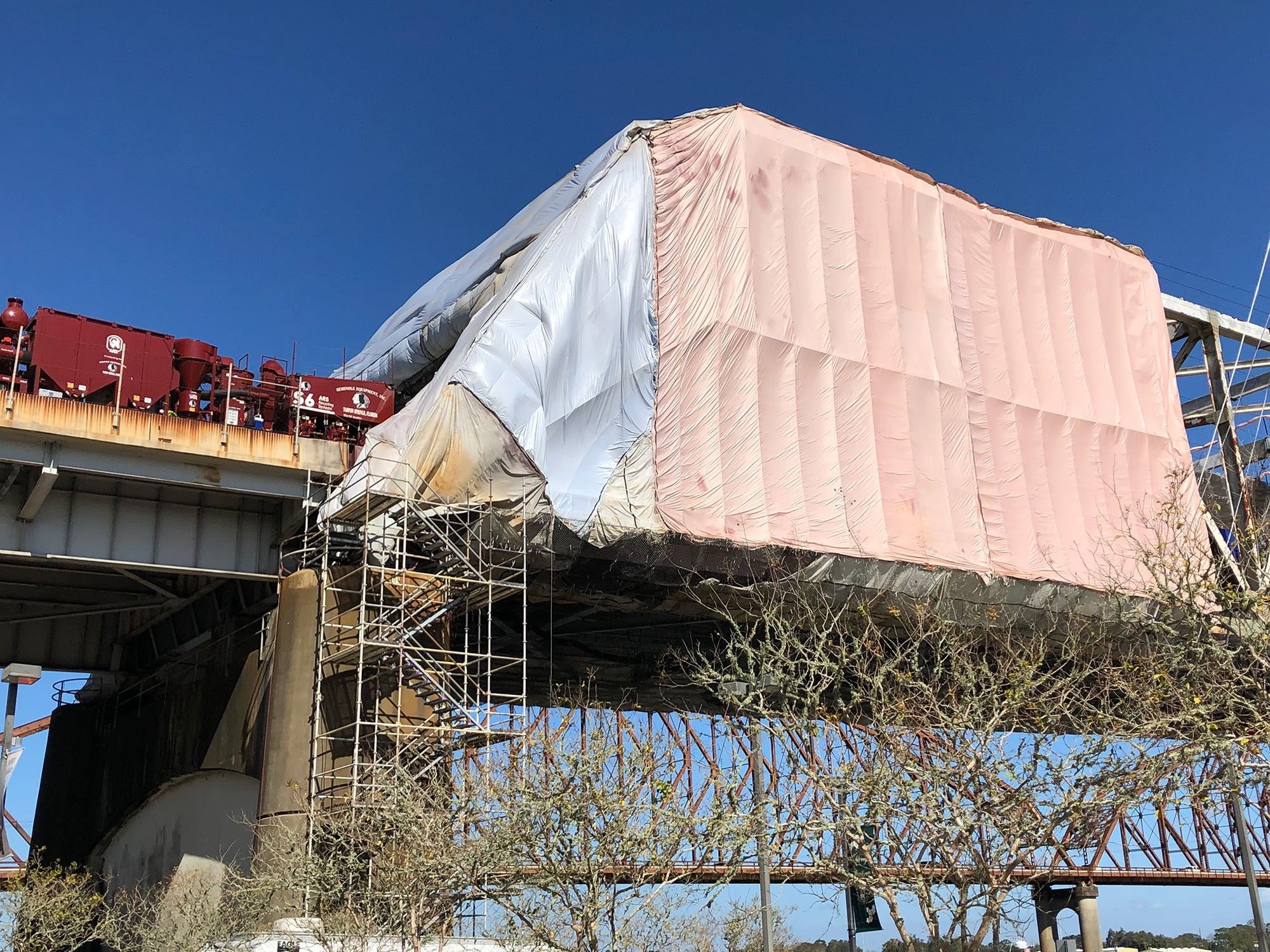 Bridge Containment Steel Grit Recycler Dust Collector Over Waterway Closeup