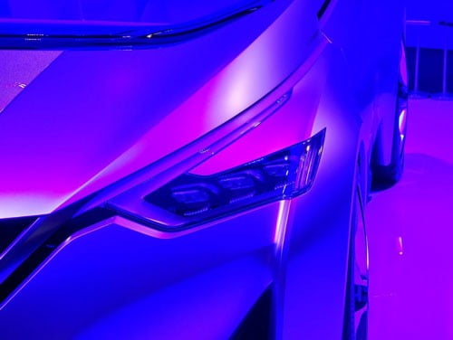 Automotive lighting, Vehicle, Car, Grille, Hood, Blue, Purple, Headlamp